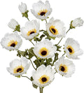28.3" White Artificial Flowers Poppy Flowers 3Pcs Silk Fake Poppy Flowers Real Touch Faux Poppies Spring Flower Long Stem Arrangement with 4 Heads for Party Centerpiece Bouquet Table Home Decoration
