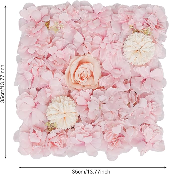 16Pcs Artificial Flower Wall Panel 3D Floral Backdrop Walls13.7 X 13.7" Light Pink Flower Wall Decor Panel Flower Backdrop for Party Home Background Decor