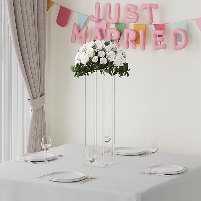 TEKXYZ Acrylic Centerpiece, 10 Pcs 31.5 Inch Tall Flower Stand, Column Wedding Centerpieces, Flower Stand for Wedding Event Party Props, Home Decor, Table