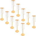 10 Pcs 27.5In Tall Crystal Flower Vase, Acrylic Crystal Flower Vases Metal Flower Stand for Wedding Reception and Event Centerpieces 9.4 x 9.4 x 27.5 Inch Gold