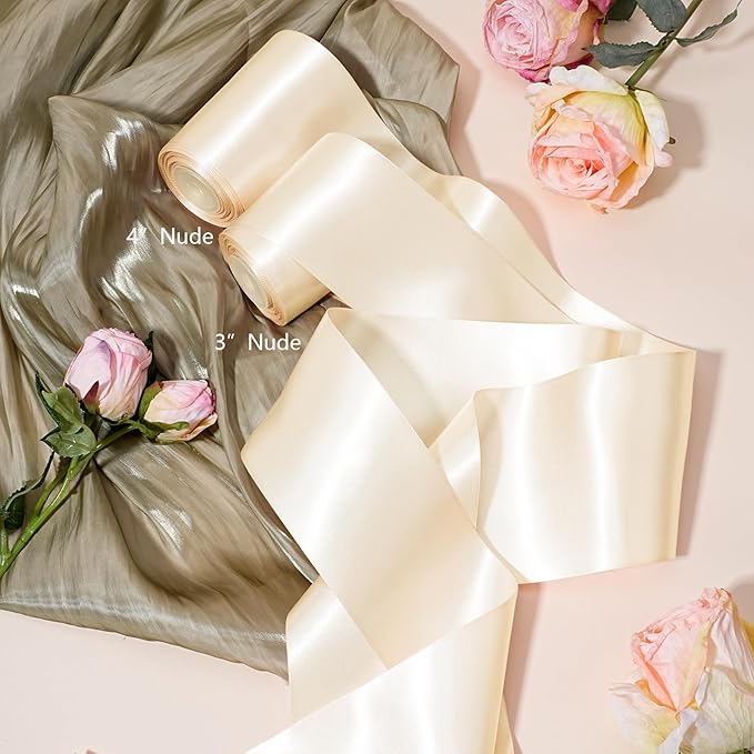 LaRibbons Nude Satin Ribbon 3 Inch 10 Yards Double Faced Luxury Nude Silk Ribbon for Gift Wrapping Flower Bouquets Bow Christmas Wedding Party Decoration Wreath Sash