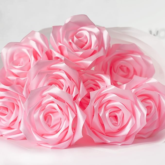 1-1/2 Inch Wide Pink Satin Ribbon, 50 Yards Solid Polyester Fabric Ribbon for Roses Making, Gift Wrapping, Christmas, Wedding Decorations, Crafts, Bows, Flower Bouquets