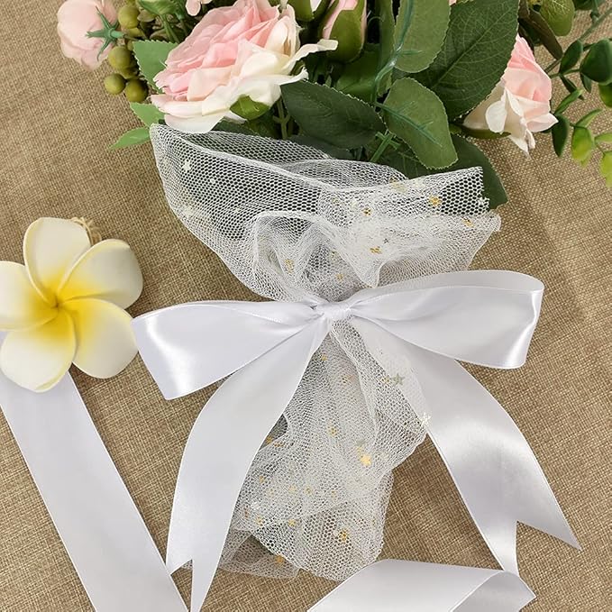 TONIFUL 100 Yards White Ribbon 1-1/2 Inch - Solid White Wide Satin Ribbon for Eternal Flower Bouquet Gift Wrapping Graduation Leis Wedding Chair Sash Valentine's Day Christmas Decorations Halloween