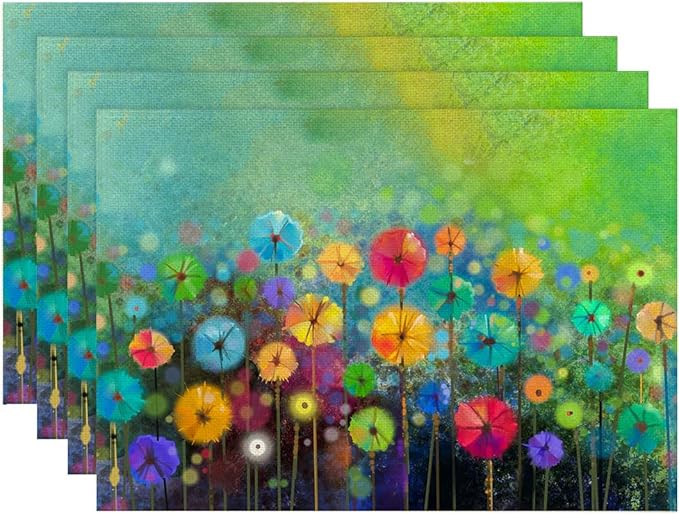 Placemats Set of 4 Watercolor Floral Place Mats Washable Table Dinner Mats Linen Table Mats for Kitchen Dining Party Home Kitchen Decor 12x18 Inch