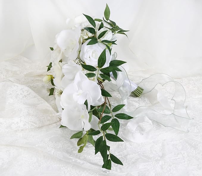 Bridal Bouquets for Bride,10 Inch White Wedding Bouquets for Bride for Ceremony Anniversary Wedding Bridal Shower(White Green)