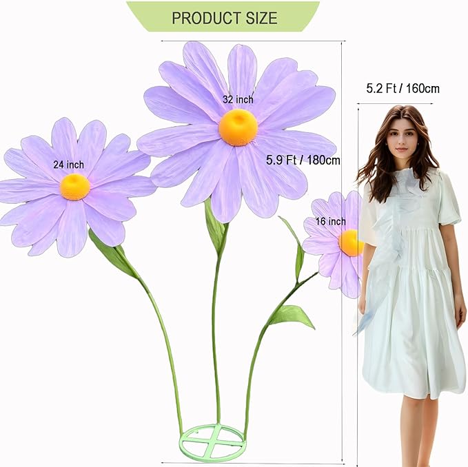 Large Daisy Flowers Artificial,5.9 Ft Giant Paper Flower Decoration,Big Flowers Decor for Birthday Party,Garden,Office,Home,Wedding,Graduation,Shop Window Display(Purple)
