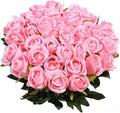 Veryhome Artificial Flowers Silk Roses Fake Bridal Wedding Bouquet for Home Garden Party Floral Decor 10 Pcs (Pink Straight stem)