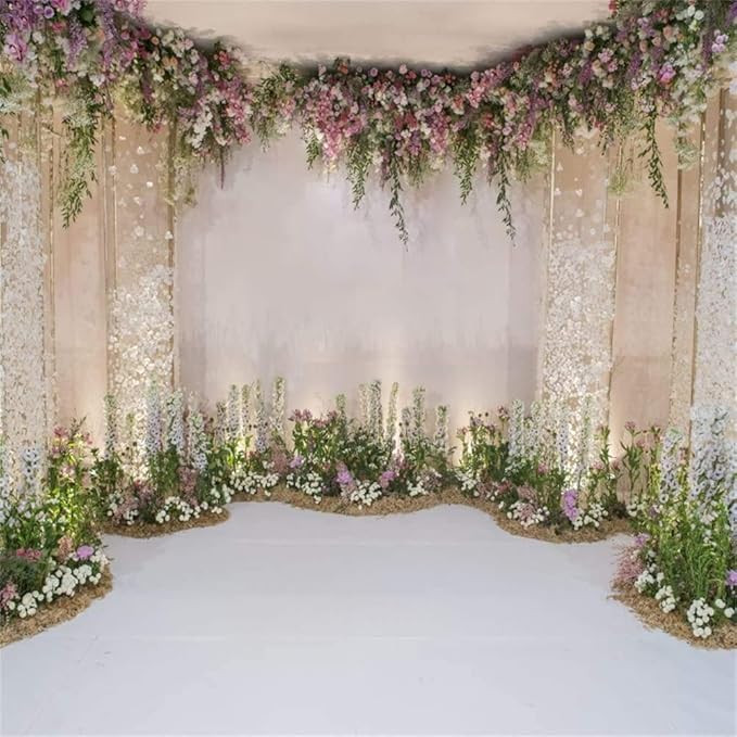 AOFOTO 7x7ft Wedding Backdrop Romance Archway Bridal Shower Flowers Wall Curtain Cradle Ceremony Banner Background for Photography Vinyl Anniversary Birthday Party Decoration Photoshoot Studio Props