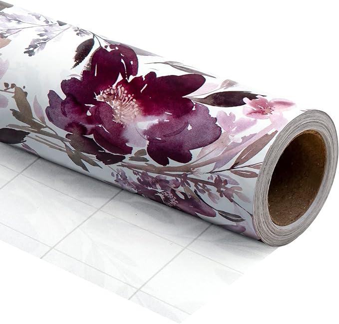 WRAPAHOLIC 30 Inch Floral Wrapping Paper - 30 Inch X 33 Feet - Purple Flower Wrapping Paper for Wedding, Birthday, Valentines' Day, Baby Shower, Anniversary, Bridal Shower