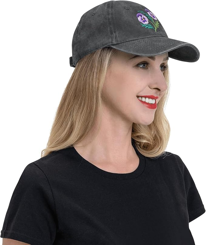 Cute Flower Hat, Elegant Floral Embroidered Adjustable Baseball Cap for Men Women, Gifts for Flower Lovers, Black