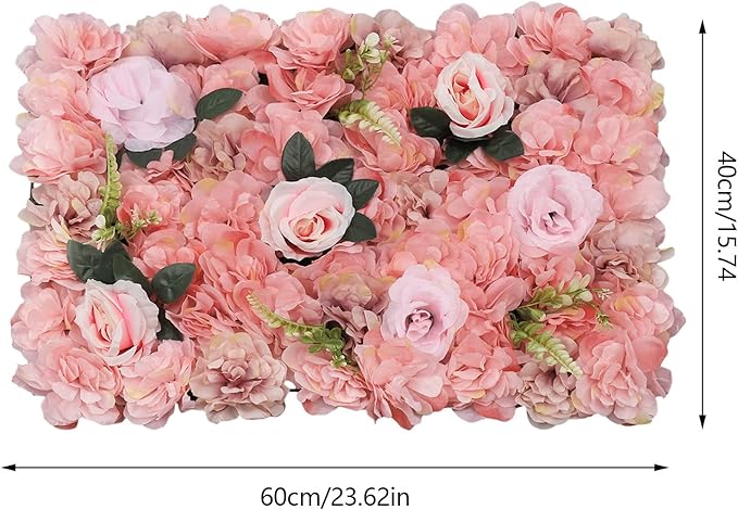 LOYALHEARTDY 12 Pack Artificial Flower Wall Panels 24" x 16" Flower Wall Panel Wall Backdrop Faux Hydrangea and Rose Flower Backdrop Panels for Flower Wall Decor Wedding Party Event Decoration