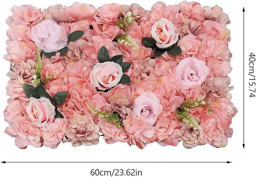 12 Pcs Artificial Flower Wall Panels, 24"x16" 3D Pink Silk Dahlia Hydrangea Rose Flowers Wall Backdrop Artificial Silk Fabric Flower Banquet Wedding Party Decor for Stage Background (Type 4)