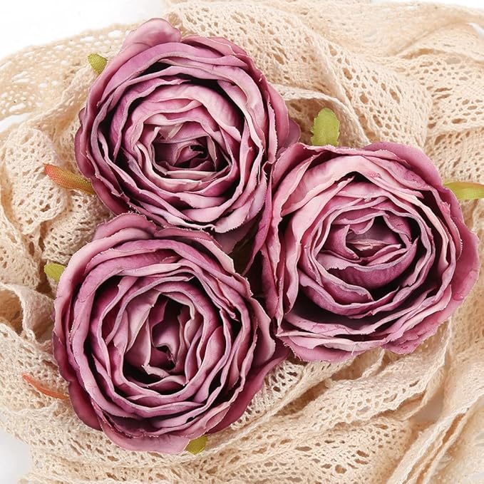 IPOPU Artificial Purple Flowers 25PCS Rose Artificial Flowers Bulk Heads Dried Silk Flowers Fake Roses Heads for Bouquet of Flowers Artificial Floral Arrangements (Purple)