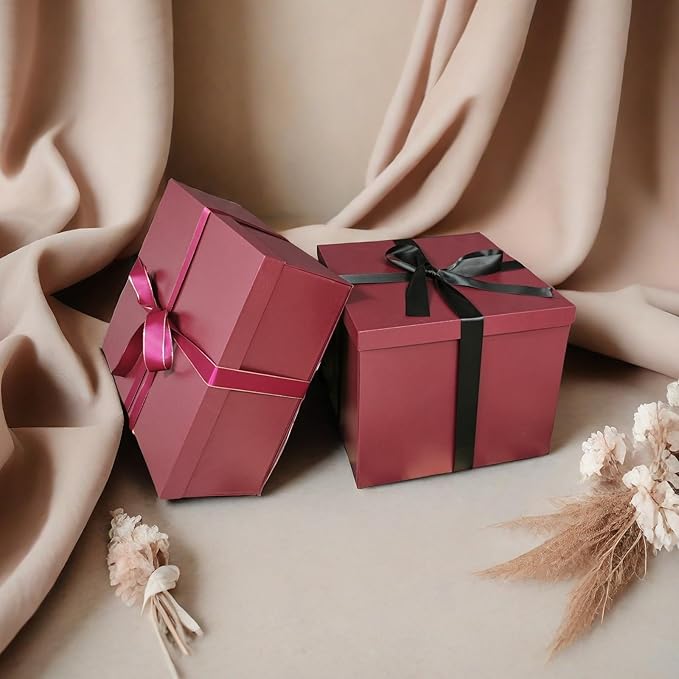 YINUOYOUJIA Large Gift Box 16.5x13x5.5 inches,Burgundy Boxes for Presents,Birthday,Valentine's Day,Mother's Day,Christmas,Anniversary.