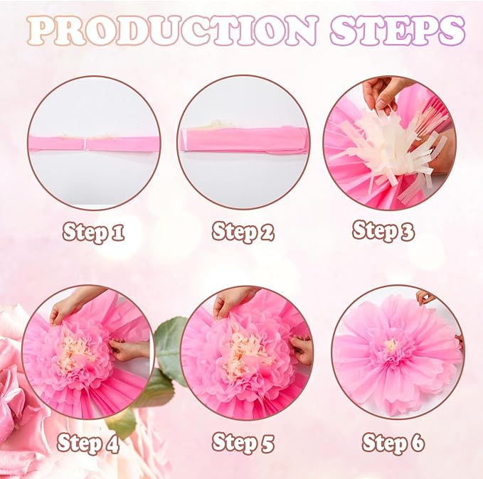 Giegxin 6 Pcs 31.5 " 24 " Pink and White Giant Paper Flowers Extra Large Pink Floral Tissue Paper Flowers Floral Decoration for Mexican Fiesta Wall Wedding Bridal Shower Birthday Decor