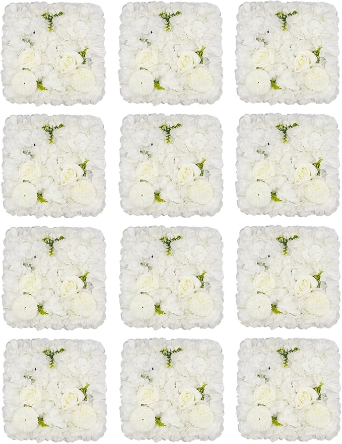 Gdrasuya10 12PCS Artificial Flower Wall Panel Wedding Backdrop Event Party Photography Flower Wall Background White Realistic Flower Wall Backdrop Faux Floral Wall Decor