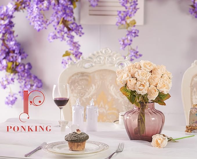 Rose Artificial Flower 28pcs Realistic Faux Silk Roses Fake Flowers Bouquets Arrangements Decor for Wedding Spring Mother's Day, Home Table Decorations, Champagne Flower