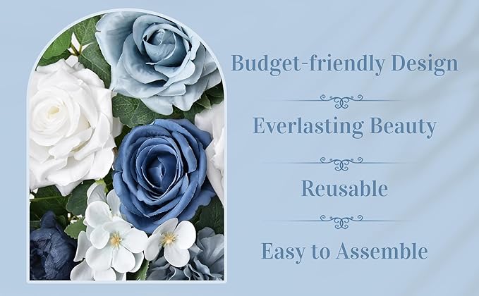 Ting's time Artificial Wedding Arch Flowers Kit (Set of 5)-2Pcs Floral Swag Arrangement 3Pcs Fabric Drap for Wedding Ceremony Reception Backdrop Decoration Blue
