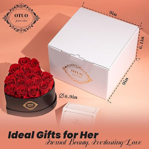16 Preserved Roses in Heart-Shaped Box, Flowers for Delivery Prime Last up 2 Years, Real Forever Flowers for Wife, Girlfriend, Mother, Eternal Roses for Anniversary - Red