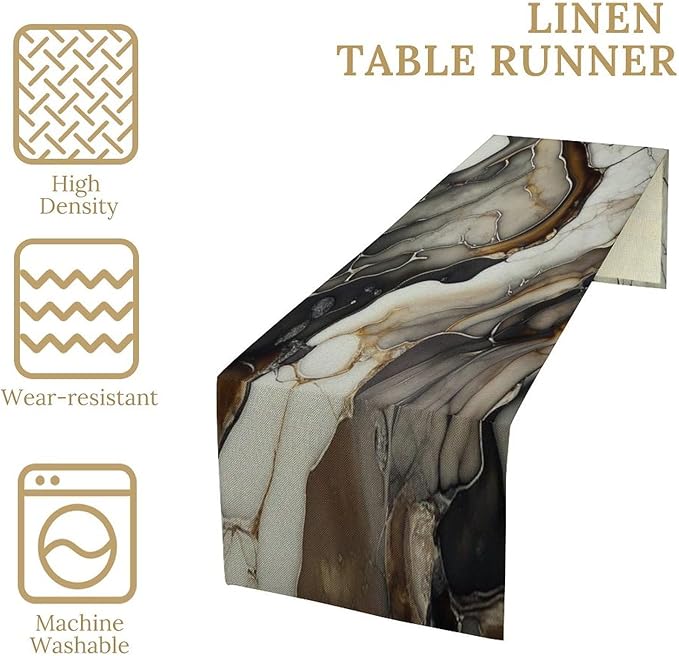 Abstract Colorful Marble Table Runner, Modern Black White Gold Natural Liquid Watercolor Texture Dinner Runner Table Decoration for Home Kitchen Dining Holiday Party 13x60in
