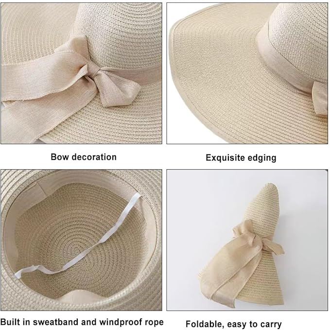 YQHMT Women Beach Sun Hats, Big Wide Brim Straw Hat for Women UPF 80+ UV Protection, Summer Hats Packable Foldable