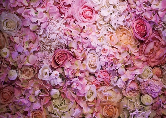 12x6ft Vinyl XMJJKUF Pink Floral Backdrop Flower Colorful Wedding Ceremony Girls Bridal Shower Background Birthday Party Decortaions Banner Portrait Photo Shoot Props