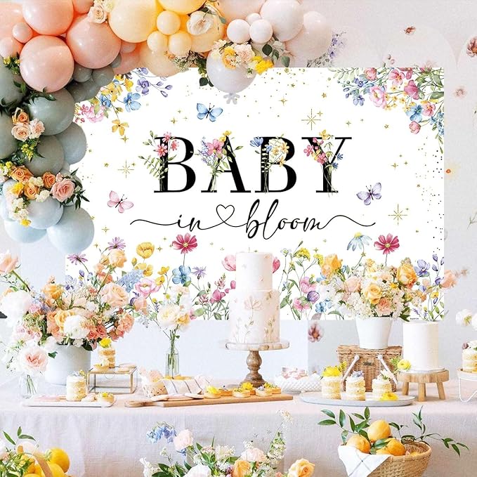 Boho Wildflower Baby Shower Backdrop Baby in Bloom Background Butterfly Flower A Little Wildflower is on The Way Decorations Girls Floral Baby Shower Banner with Copper Grommets