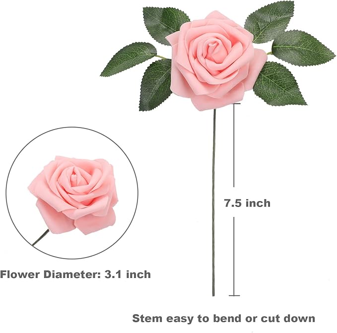 Artificial Flowers Roses 50pcs Pink Roses Wedding Decoration Real Looking Fake Roses w/Stem for DIY Wedding Bouquets Centerpieces Arrangements Party Baby Showers Home Decorations (Peach Pink, 50 pcs)