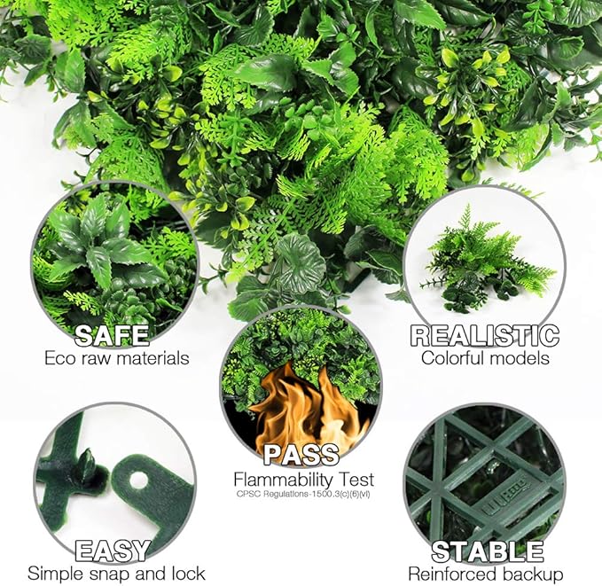 ULAND Artificial Topiary Hedges Panels, Plastic Faux Shrubs Fence Mat, Greenery Wall Backdrop Decor, Garden Privacy Screen Fence, Pack of 12pcs 20"x20"
