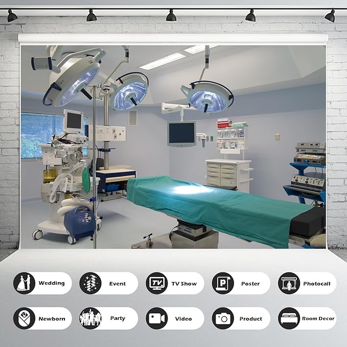 Hospital Backdrop Modern Operating Room Backdrop Doctor Surgery Anesthesia Bed Sickbed Medical Equipment Photo Background for Doctor Nurse Operating Room Background Portrait Studio Props 10x6.5ft