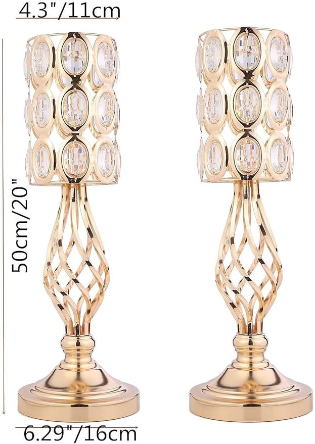 Set of 10 Metal Crystal Wedding Centerpiece Vases for Tables, 20in Silver Trumpet Flower Vase Stands for Wedding Party Reception Dining Room Living Room Décor