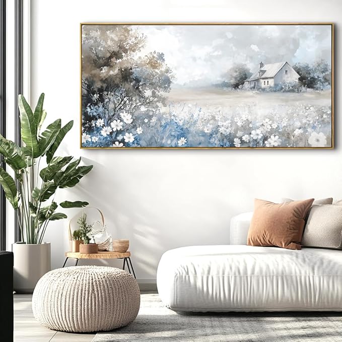 Landscape Abstract Wall Art - Large Framed Canvas Painting for Living Room, Bedroom, Modern Artwork Decor - 40x20 Inch Ready-to-Hang