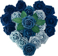[25 PCS] Blue Roses Artificial Flowers with Long Stem Real Touch Fake Foam Roses for Decoration DIY Wedding Bouquets Centerpieces Bridal Shower