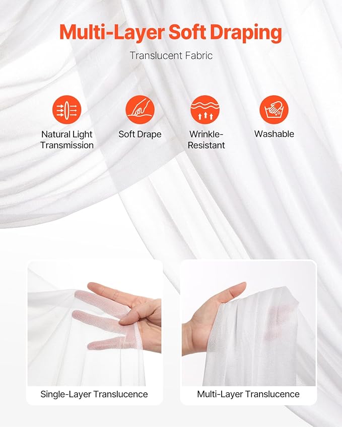 VEVOR Artificial Wedding Arch Flowers Kit, White Wedding Arch Flowers with Drapes Kit (Pack of 4) - 2 Pcs Floral Arrangement, 2 Pcs Sheer Drapes, for Ceremony Bouquets Reception Backdrop Decoration