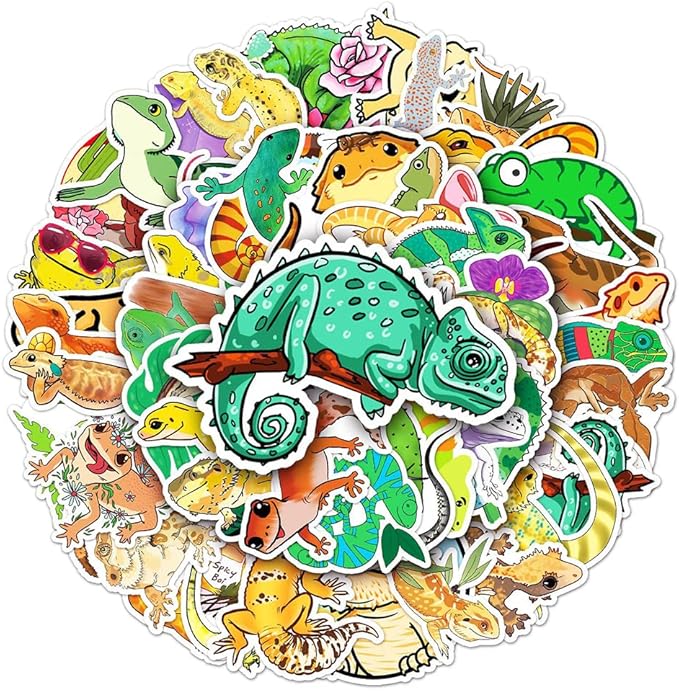 Lizard Vinyl Stickers for Teens Boy Girls Kids|50 Pcs|Cute Cartoon Waterproof Stickers for Laptop Phone Tablet Luggage Flasks Water Bottle Notebook Bike Scrapbook,Lovely Animals Decals Pack(Lizard)