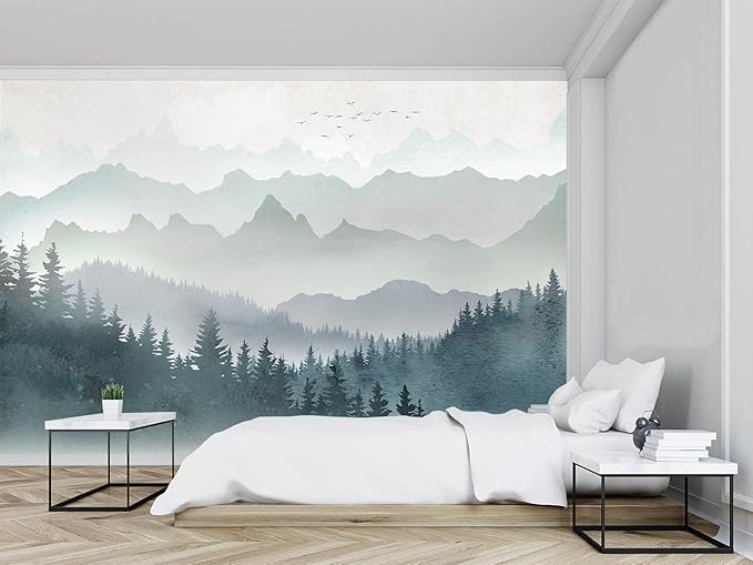 Cliouar-Mountain Peaks Woods Bedroom Living Room Decoration Mural Wallpaper 158" x 110"(Not Self-Adhesive)