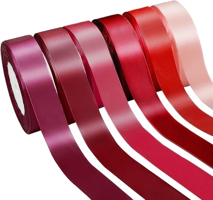 150 Yards Red Satin Ribbon 1 Inch 6 Rolls Assortment Ribbons for Crafts Gift Wrapping Flower Bouquet Wedding Invitations Birthday Party Festival Decoration Hair Bows