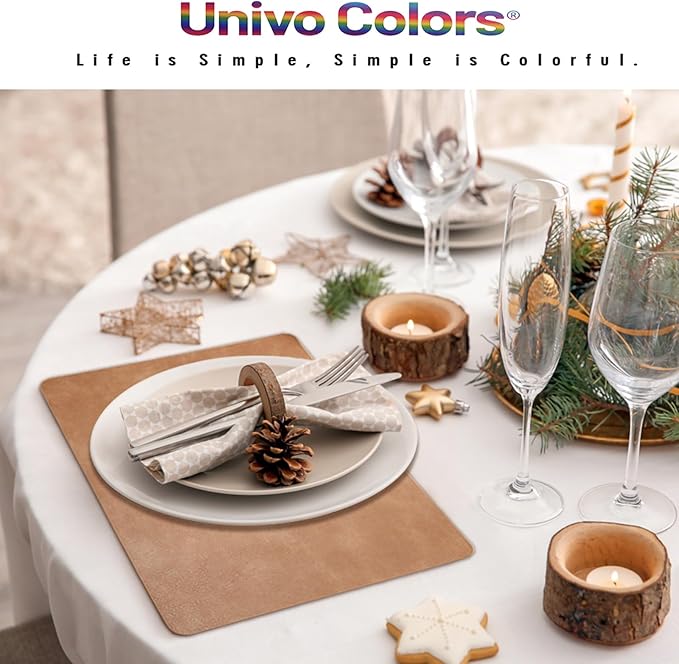 UnivoColors Washed Cowhide Pattern PU Leather Placemats Set of 8 Heat Resistant Kitchen Table Mats, Waterproof Wipeable for Party Decoration(8 Colors Combination)