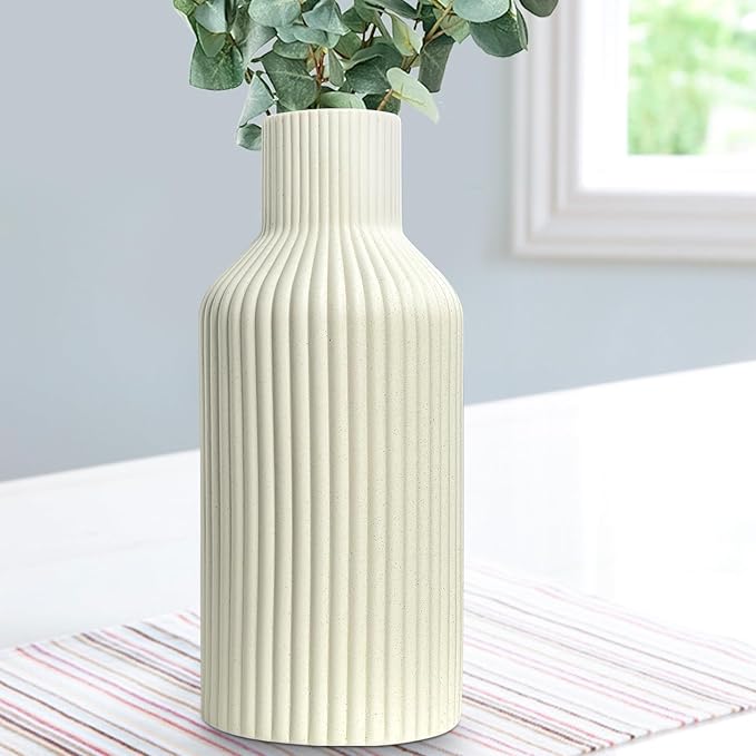 Ceramic Flower Vase, Minimalist Modern Home Decor, Matte Finish Pampas Grass Vase for Table, Fireplace, Shelf, Mantel, Entryway and Centerpieces (Off White)