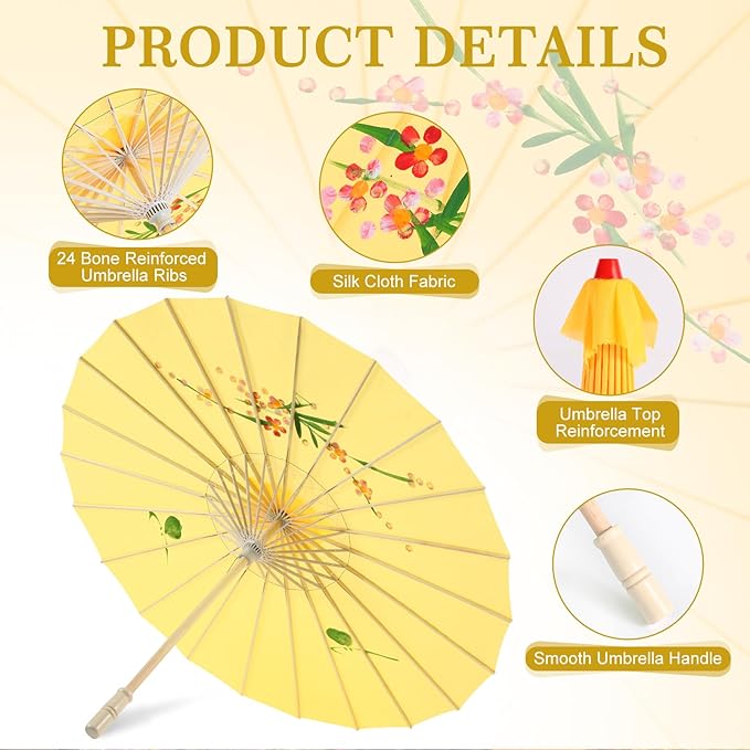 33" Yellow Flower Silk Cloth Decoration Handmade Parasol Umbrella Chinese Japanese Asian DIY Art Dance Classical Umbrella for Wedding Parties Photography Costumes Cosplay (Yellow)