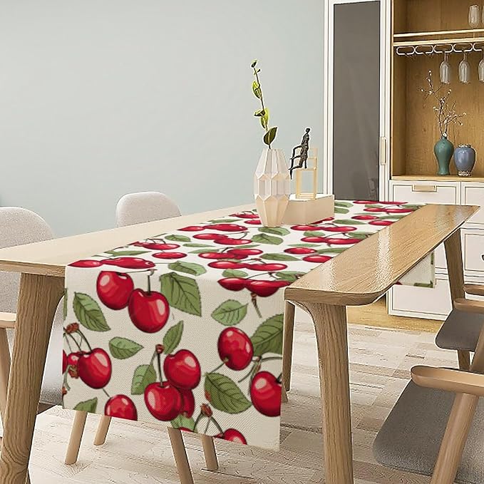 Cherry Table Runner,Spring Summer Fruit Tropical Birthday Party Decorations Dining Room Home Kitchen Table Decor 13 x 120Inch