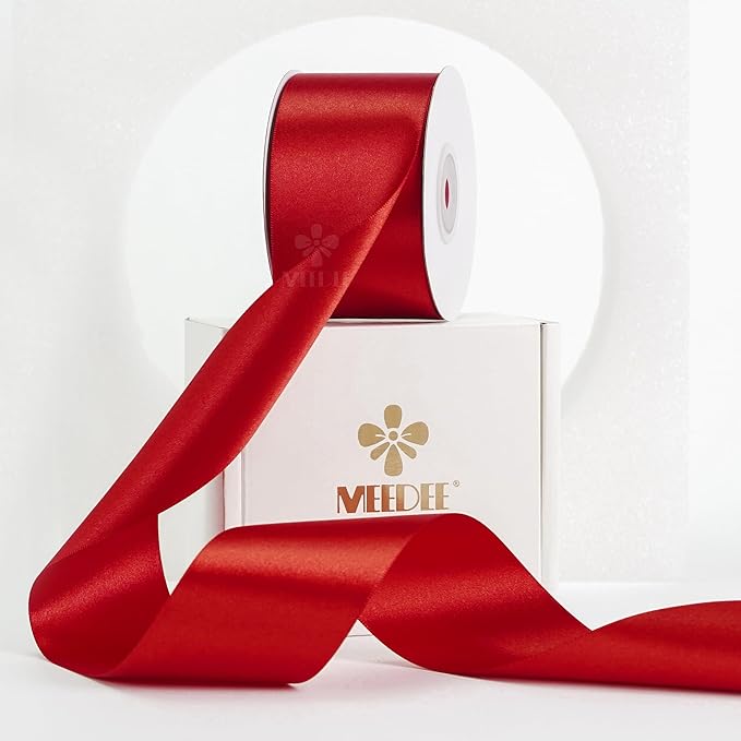 MEEDEE Red Satin Ribbon 2 Inch Red Ribbon Lux Double Faced Ribbons by 25 Yards Silk Satin Ribbons for Gift Wrapping, DIY Crafts, Weddings, Flower Bouquet, Holiday Decorating