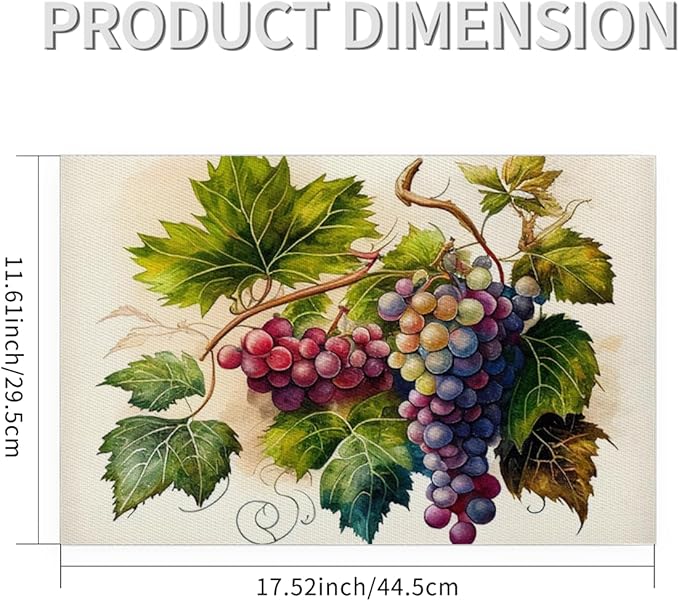 Fruit Grapes Purple Abstract Placemats Set of 1 PVC Vinyl Non Slip Table Mats Waterproof Heat Resistant Place Mats Washable Wipeable Dining Table Mat for Kitchen Party Indoor Outdoor Decorative