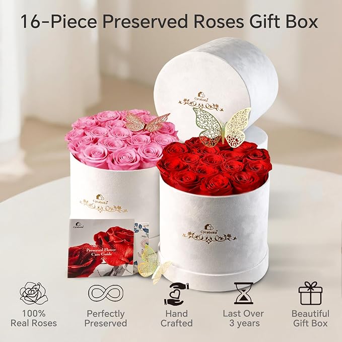 Forever Flowers in a Box, Preserved Roses Gifts for Women, Forever Flowers for Delivery, Flower Birthday Gifts Box for Her, Eternal Flowers Rose Gifts for Mom Hot Red