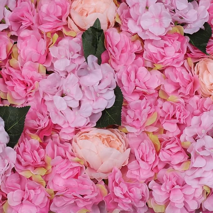 LOYALHEARTDY 6 PCS Artificial Flowers Wall Decoration 24" x 16" Decorative Rose Hydrangea Flower Panels Flower Wall for Home Party Wedding Christmas Festival Photo Backgdrop Decor