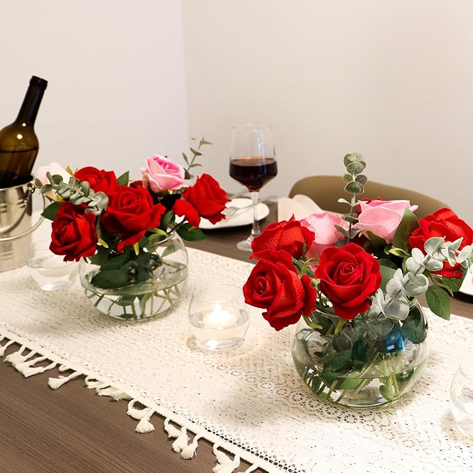 Set of 4 Clear Glass Vases, 6” W x 4.4” H, Round Candle Holders, Bubble Bowl, Flower Vases with Sponge Brush, Decorative Centerpieces for Wedding Home Decor