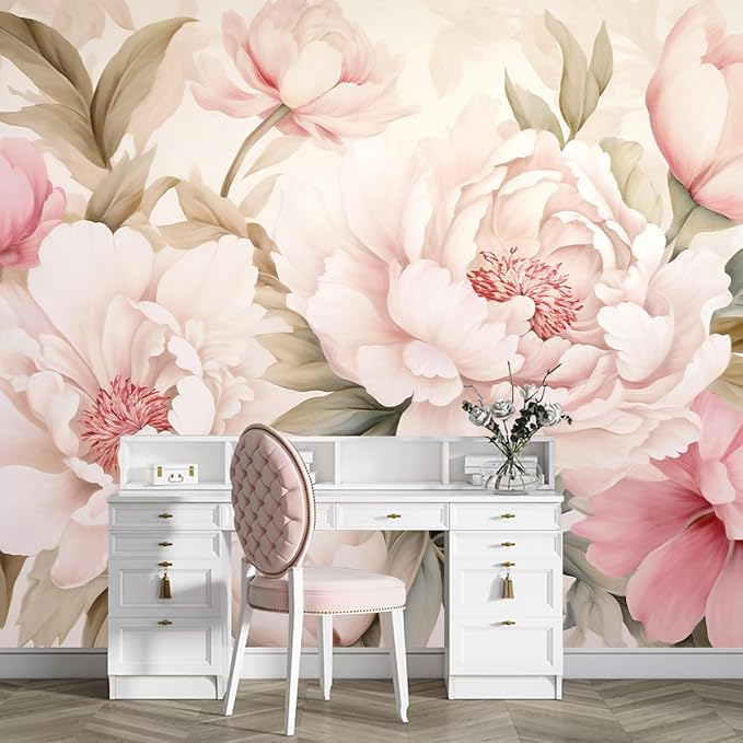 Pink Floral Wallpaper Peel and Stick Large Peony Flower Self Adhesive Wall Mural for Living Room Bedroom 157"x108"