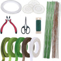 Floral Arrangement Tool Kit, Woohome 2 Style Tape Stem Wrap, 2 Style Floral Wire, Wire Cutter, Scissors and Head Pins for Wedding Bouquet DIY