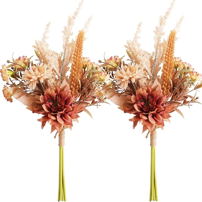 Fake Flower Bouquet, Faux Flower Arrangement for Decorating Kitchens, Bedrooms, Bathrooms, Realistic Artificial Flowers Made of Silk & Plastic, Floral Decoration with Dahlia & Small Blossoms