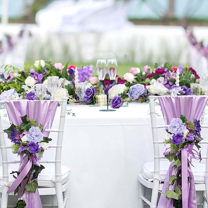 2 Pack Artificial Peony Flower Garland - 6ft Silk Peony Garland Flowers Vine Purple and White Peony Silk Roses Flowers for Wedding Arch Party Table Decoration